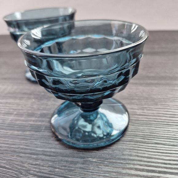 Set of 2 Blue Glass sherbert Fruit Dessert Dishes. Footed - Picture 3 of 6